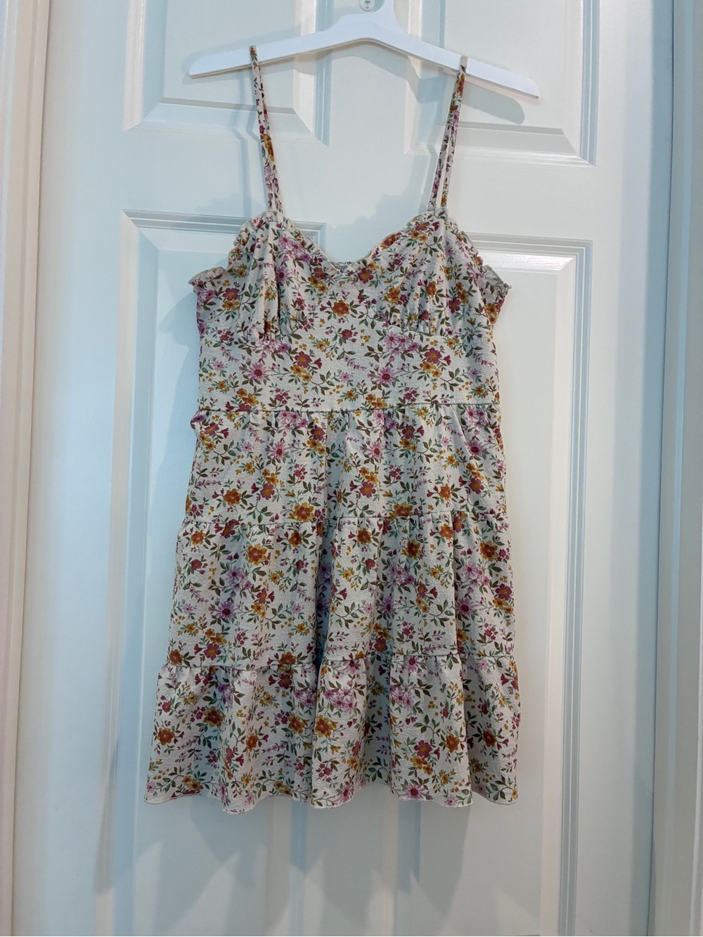 No Boundaries Floral Tiered Mini Dress - White with Pink & Yellow Flowers‎